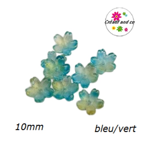Calotte forme fleur de cerisier verre bleue/verte 10mm