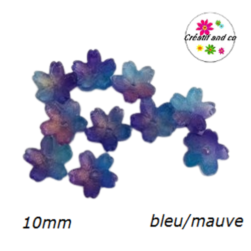Calotte forme fleur de cerisier verre bleue/mauve 10mm
