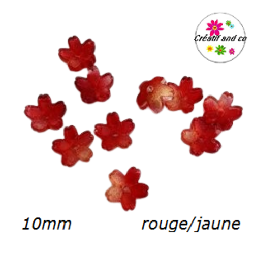 Calotte forme fleur de cerisier verre rouge/jaune 10mm