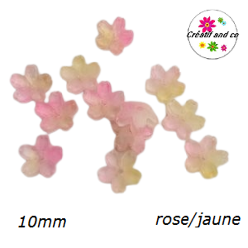 Calotte forme fleur de cerisier verre rose/jaune 10mm