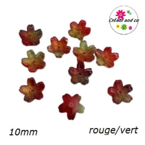 Calotte forme fleur de cerisier verre rouge/verte 10mm