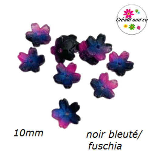 Calotte forme fleur de cerisier verre noire bleuté/fuschia 10mm