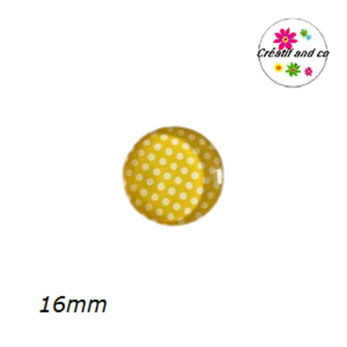 X2 cabochons jaune foncé à pois blanc 16mm