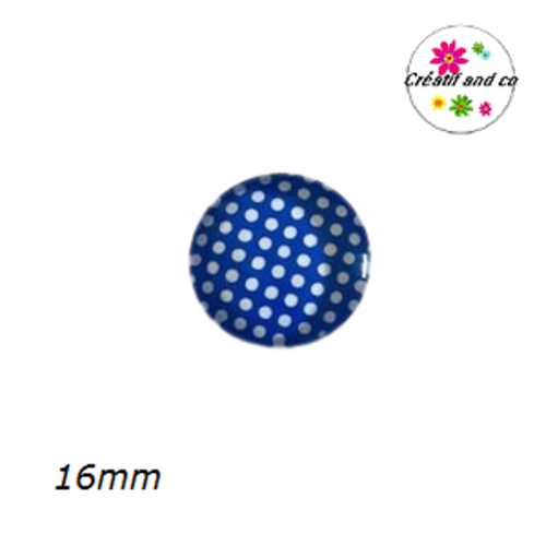 X2 cabochons bleu roi à pois blanc 16mm