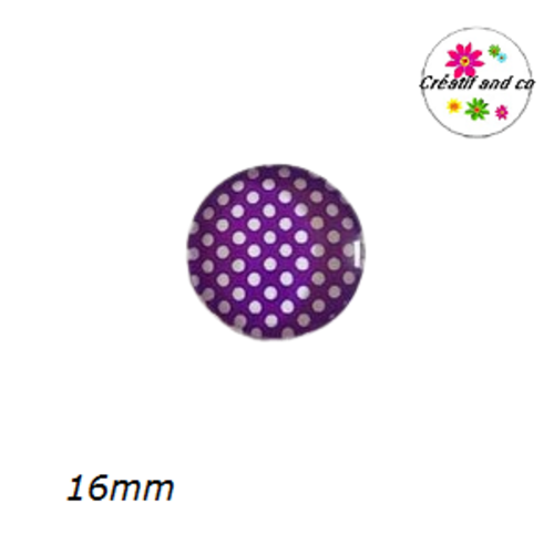 X2 cabochons mauve à pois blanc 16mm