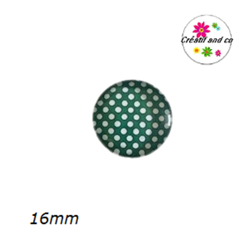X2 cabochons vert foncé à pois blanc 16mm