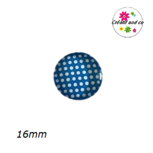 X2 cabochons bleu à pois blanc 16mm