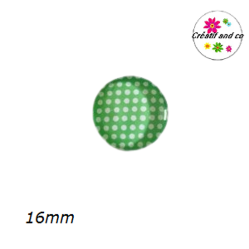 X2 cabochons vert à pois blanc 16mm