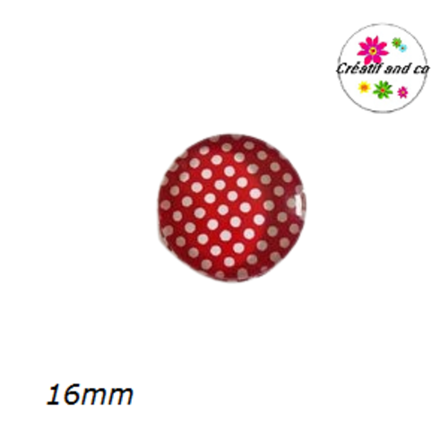 X2 cabochons rouge à pois blanc 16mm