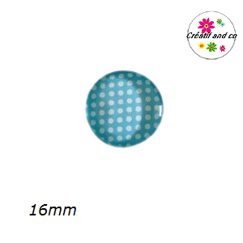 X2 cabochons turquoise à pois blanc 16mm