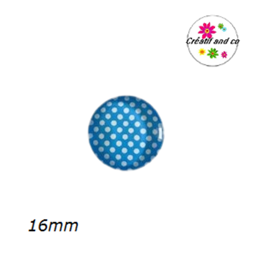 X2 cabochons bleu clair à pois blanc 16mm