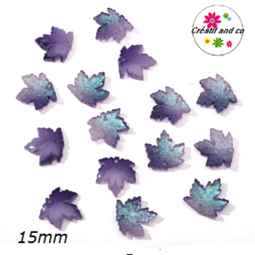 Breloque feuille d'érable violet en verre 15mm
