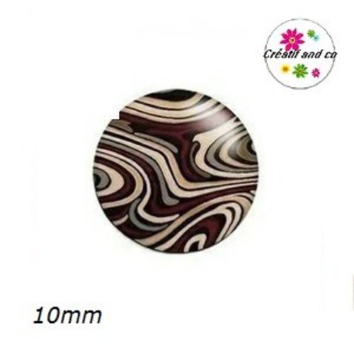 X2 cabochons motif psychadélique  ton marron 16mm