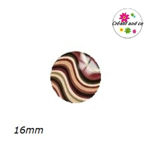 X2 cabochons motif psychadélique  ton marron 16mm