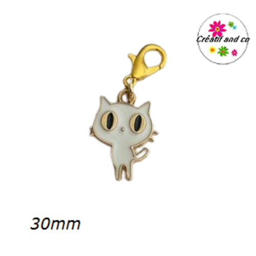 Charm's chat blanc émail 30mm