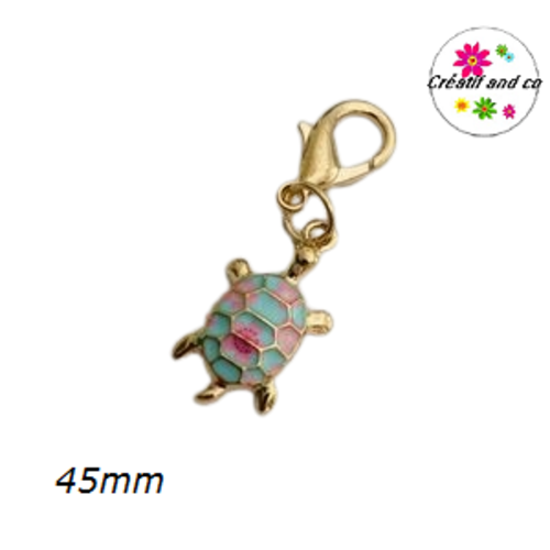 Charm's tortue bleue claire et rose émail 45mm