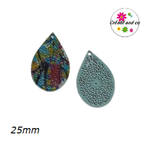 Breloque filigrane goutte colorée 25mm