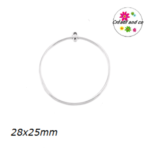 Pendentif connecteur cercle créole métal argenté 28mm