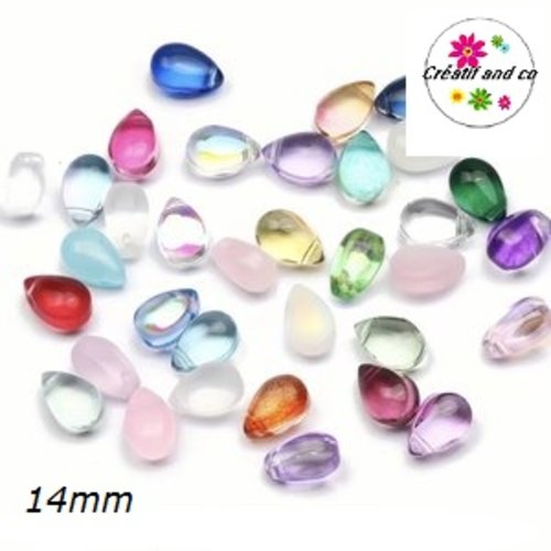 X10 perles gouttes mix couleur verre 14mm