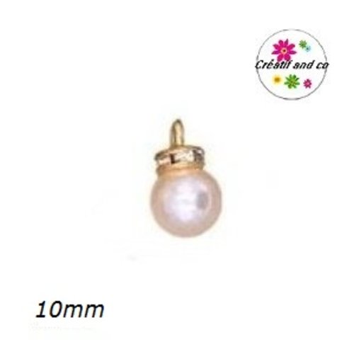 Pendentif rondelle strass et perle ronde nacrée 10mm