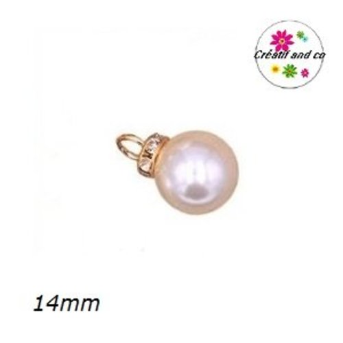 Pendentif rondelle strass et perle ronde nacrée 14mm