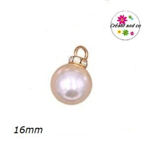 Pendentif rondelle strass et perle ronde nacrée 16mm