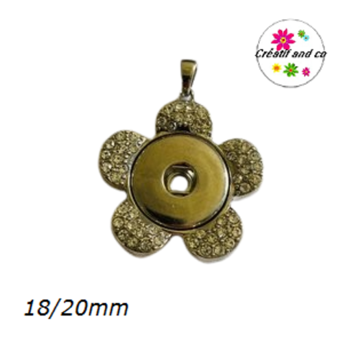 Pendentif fleur et strass pour bouton pression 18/20mm