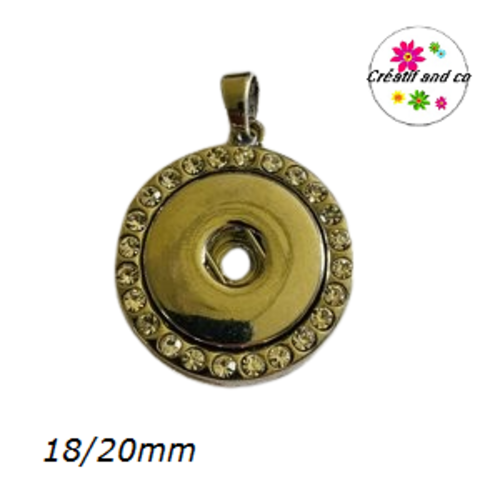 Pendentif cercle et strass pour bouton pression 18/20mm