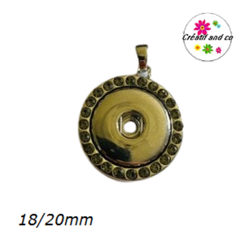 Pendentif cercle et strass anthracite pour bouton pression 18/20mm