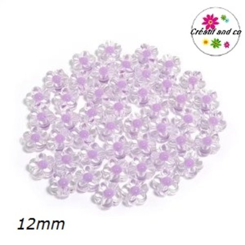 Perle forme fleur transparente coeur parme 12mm