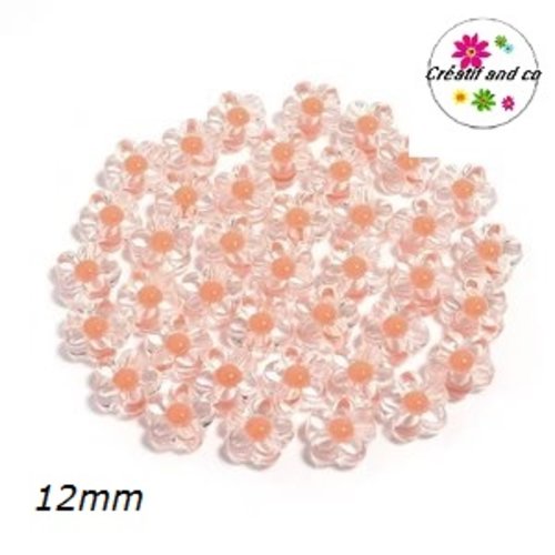 Perle forme fleur transparente coeur orange 12mm