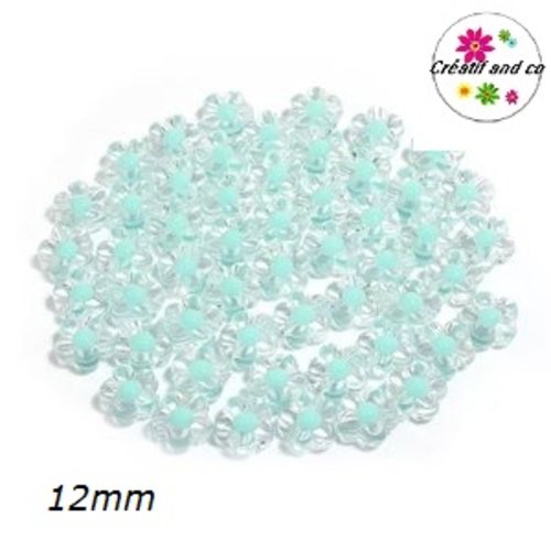 Perle forme fleur transparente coeur vert 12mm