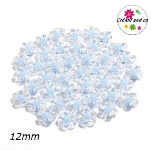 Perle forme fleur transparente coeur bleu 12mm