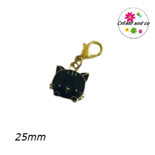 Charm's tête de chat noir émail 25mm