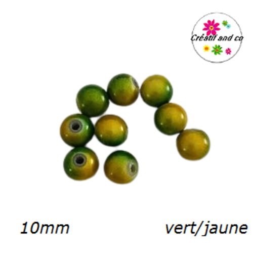 X9 perles magiques vertes/jaunes 10mm