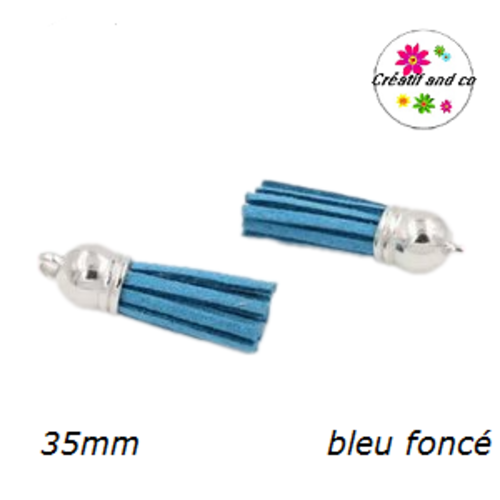Pendentif pompon suédine bleu foncé 35mm