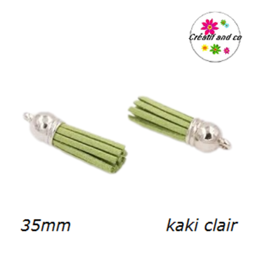 Pendentif pompon suédine vert kaki clair 35mm
