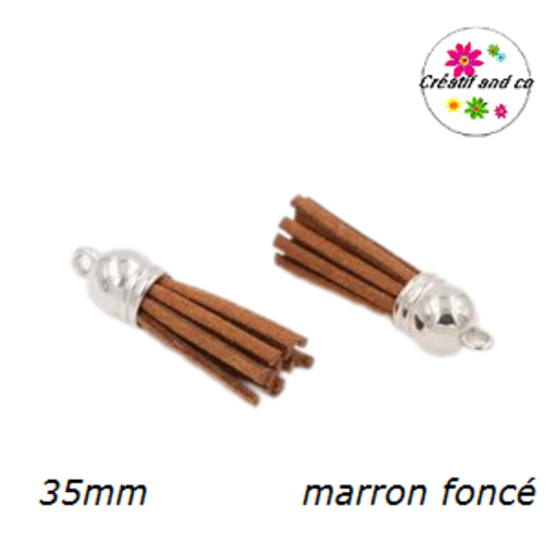 Pendentif pompon suédine marron foncé 35mm