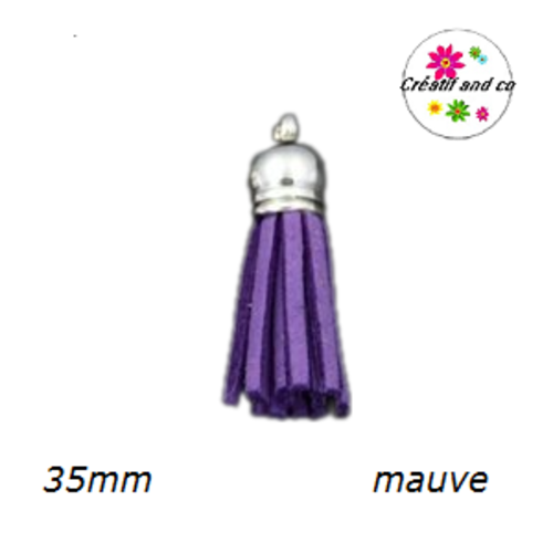 Pendentif pompon suédine mauve 35mm