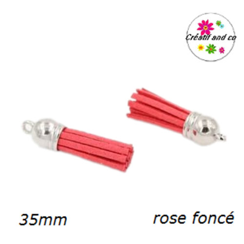 Pendentif pompon suédine rose foncé 35mm