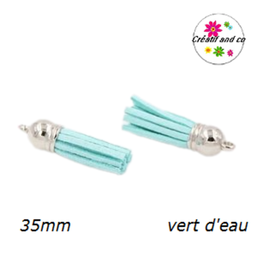 Pendentif pompon suédine vert d'eau  35mm