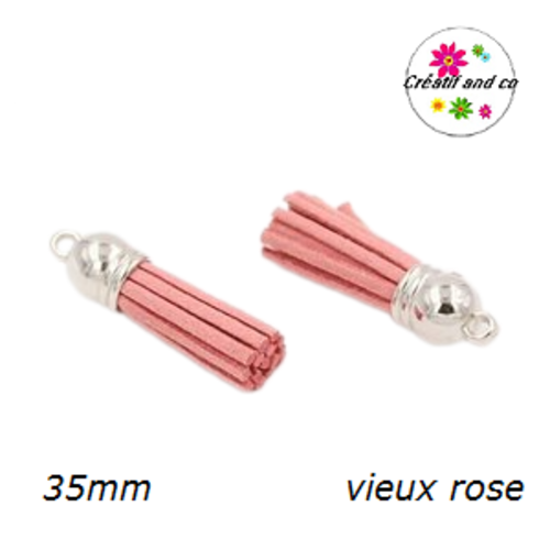 Pendentif pompon suédine vieux rose 35mm