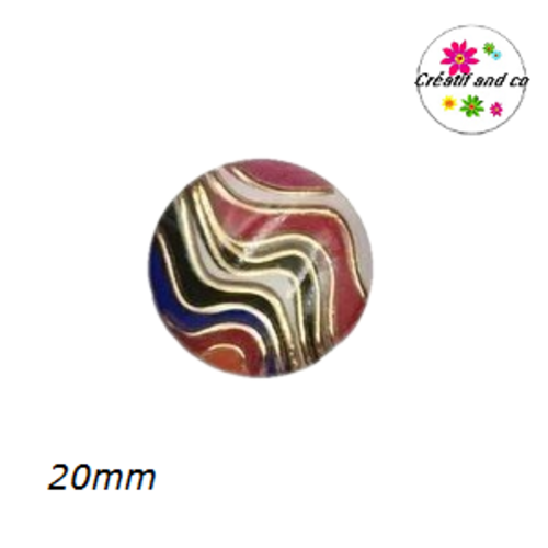Cabochon vague rouge,gris,noir,bleu et or résine 20mm