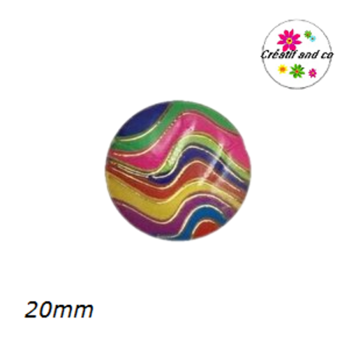 Cabochon vague multi couleur et or résine 20mm