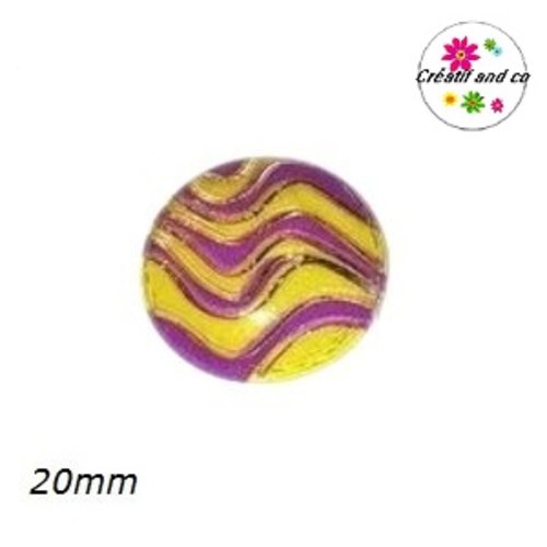 Cabochon vague violet, jaune et or résine 20mm