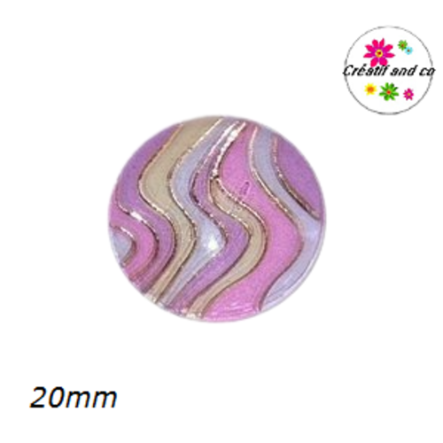 Cabochon vague  rose, parme, blanc et or résine 20mm