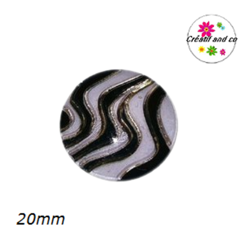Cabochon vague blanc,noir et or résine 20mm
