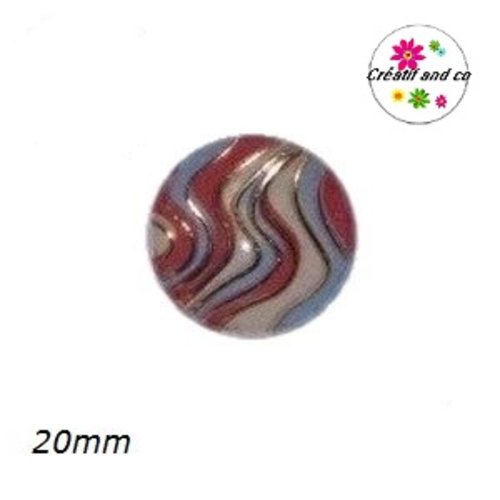 Cabochon vague bleu, orange, blanc et or résine 20mm