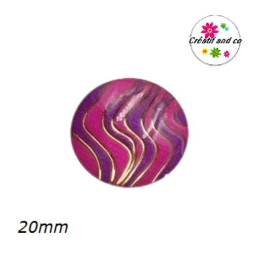Cabochon vague fuchsia, mauve et or résine 20mm