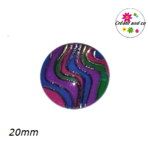Cabochon vague multi couleur et or résine 20mm